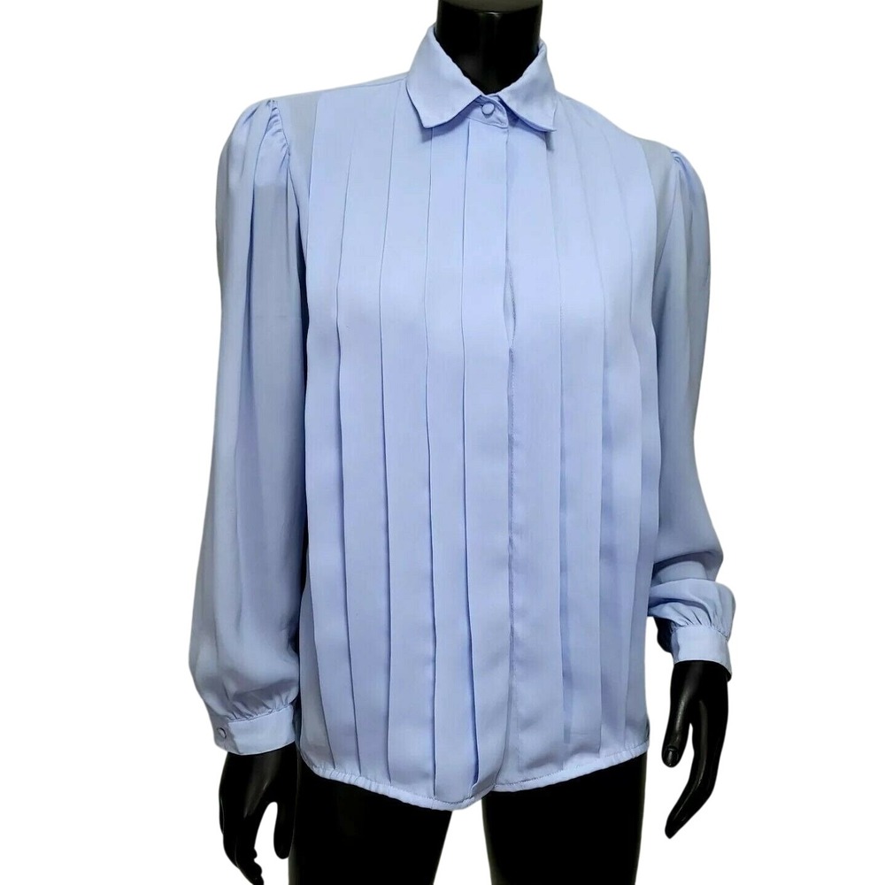 Partners by Mervyns Vintage Periwinkle Blue Pleated Front Blouse‎ Size 8